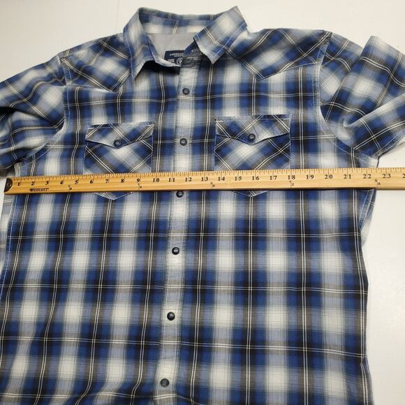 American Eagle Outfitters Gray Blue Plaid Pearl Snap Shirt Vintage Fit Men’s L - Picture 5 of 13